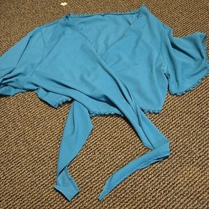 SHEIN teal wrap top crop top